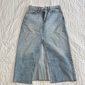 Mango Light Blue Denim Midi Skirt with Front Slit